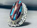 Best Native American Navajo Purple Shell Turquoise Huge Inlay Sterling Silver Ring-Nativo Arts