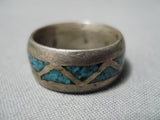 Striking Vintage Native American Navajo Turquoise Chip Inlay Sterling Silver Ring-Nativo Arts