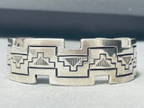 Thick Rudy Willie Vintage Native American Navajo Sterling Silver Geomtric Bracelet Cuff-Nativo Arts