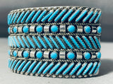 One Of The Best Vintage Native American Zuni Slanted Turquoise Sterling Silver Bracelet-Nativo Arts
