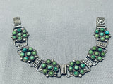 Native American Link Cerrillos Turquoise Vintage Navajo Sterling Silver Chain Bracelet-Nativo Arts