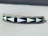 Beautiful Vintage Native American Zuni Opal Sterling Silver Bracelet Signed Joe Zunie-Nativo Arts