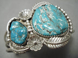 Huge 2 Stone Vintage Native American Navajo Spider Turquoise Sterling Silver Bracelet Old-Nativo Arts