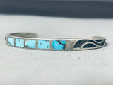 Enticing Vintage Native American Hopi Turquoise Inlay Sterling Silver Bracelet-Nativo Arts