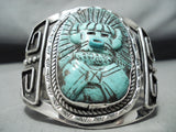 Native American Important Hand Carved Kachina Turquoise Francisco Gomez Sterling Silver Bracelet-Nativo Arts