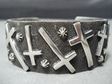 Noteworthy Navajo Sterling Silver Cross Bracelet Native American-Nativo Arts