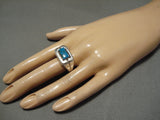 Thicker Vintage Native American Navajo Turquoise Inlay Sterling Silver Ring Old-Nativo Arts