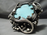 One Of The Biggest Native American Navajo Lizard Sterling Silver Turquoise Bracelet- 282 Grams-Nativo Arts