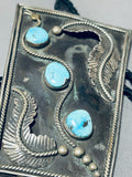 Outstanding Heavy Vintage Native American Navajo Morenci Turquoise Sterling Silver Bolo-Nativo Arts