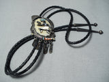Detailed Vintage Zuni Native American Turquoise Kachina Sterling Silver Bolo Tie-Nativo Arts