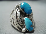 Beautiful Vintage Native American Navajo Old Kingman Turquoise Sterling Silver Ring-Nativo Arts