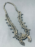 Intricvate Vintage Native American Zuni Turquoise Sterling Silver Squash Blossom Necklace-Nativo Arts