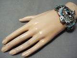 One Of The Best Vintage Native American Zuni Turquoise Sterling Silver Inlay Bracelet Old-Nativo Arts