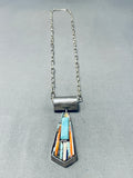 Focused Precise Artist Detail Vintage Native American Navajo Turquoise Sterling Silver Necklace-Nativo Arts