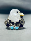 One Of The Most Unique Ever Vintage Native American Zuni Eagle Turquoise Sterling Silver Ring-Nativo Arts