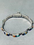 Incredibly Intricate Native American Navajo Turquoise Inlay Sterling Silver Clasp Bracelet-Nativo Arts