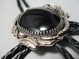 Astounding Vintage Navajo Domed Onyx Sterling Silver Native American Bolo Tie-Nativo Arts