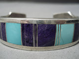 Important Vintage Native American Navajo Ray Tracey Turquoise Sugulite Sterling Silver Bracelet-Nativo Arts