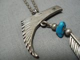 Important Vintage Native American Navajo Eagle Jimmie King Jr Turquoise Sterling Silver Necklace-Nativo Arts