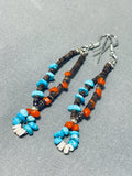 Wonderful Native American Navajo Turquoise & Coral Sterling Silver Earrings-Nativo Arts