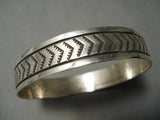 Exceptional Vintage Native American Navajo Hand Tooled Sterling Silver Bangle Bracelet-Nativo Arts
