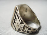 Incredible Vintage Native American Navajo Men's Spiderweb Turquoise Sterling Silver Ring Old-Nativo Arts
