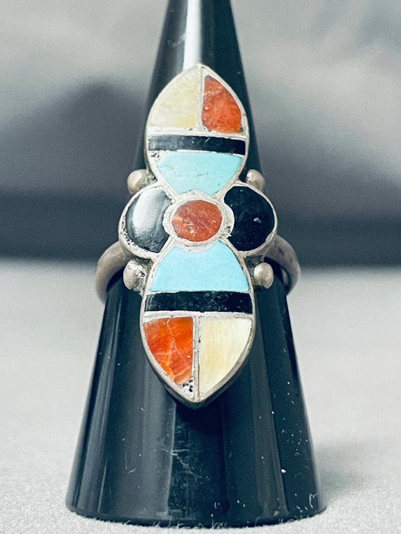 Fabulous Vintage Native American Navajo Blue Gem Turquoise Sterling Silver Ring-Nativo Arts
