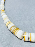 Native American Pretty Vintage Santo Domingo Yellow Shell Sterling Silver Necklace-Nativo Arts