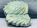Biggest Hand Carved Green Turquoise Leaf Vintage Native American Navajo Sterling Silver Bracelet-Nativo Arts