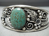 Intense Spiderweb Turquoise Vintage Native American Navajo Green Sterling Silver Bracelet-Nativo Arts