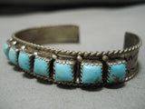 Authentic Vintage Native American Navajo Square Turquoise Sterling Silver Bracelet Old-Nativo Arts