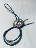 Carved Bear Motif Vintage Native American Navajo Sterling Silver Bolo Tie Old-Nativo Arts