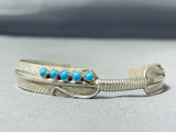 Elegant Native American Hopi Sleeping Beauty Turquoise Sterling Silver Feather Bracelet-Nativo Arts