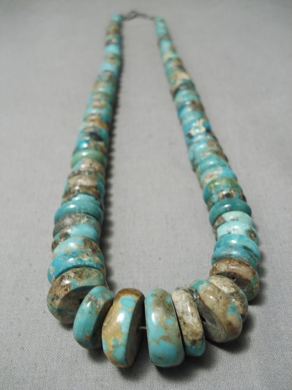 Native American Opulent Vintage Santo Domingo #8 Turquoise Disc Sterling Silver Necklace Old-Nativo Arts