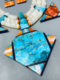 Native American One Of The Most Unique Ever Santo Domingo Turquoise Diamond Necklace-Nativo Arts