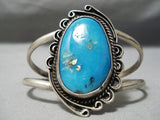 Incredible Deep Blue Turquoise Vintage Native American Navajo Sterling Silver Bracelet Old-Nativo Arts