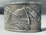 Unique Texture Sterling Silver Native American Navajo Hand Carved Kachina Heavy Bracelet-Nativo Arts