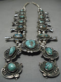 Old Morenci Turquoise Vintage Native American Navajo Sterling Silver Squash Blossom Necklace-Nativo Arts
