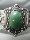 Quality Early Vintage Native American Navajo Sterling Silver Green Turquoise Bracelet Old-Nativo Arts
