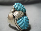 One Of The Best Vintage Native American Navajo Turquoise Leaf Sterling Silver Ring Old-Nativo Arts
