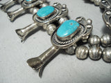 Women's Vintage Native American Navajo Blue Turquoise Sterling Silver Squash Blossom Necklace-Nativo Arts
