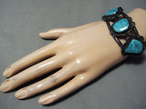 Rare Vintag Native American Navajo Blue Diamond Turquoise Sterling Silver Bracelet-Nativo Arts