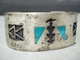 Thick Heavy Vintage Native American Navajo Turquoise Inlay Sterling Silver Bracelet Old-Nativo Arts