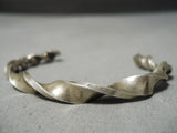 So Thick!! Hand Twisted Vintage Native American Navajo Authentic Sterling Silver Bracelet Old-Nativo Arts
