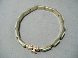 Solid 14k Gold Vintage Native American Navajo Gaspeite Inlay Link Bracelet-Nativo Arts