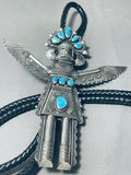 Whopping 208 Grams Native American Navajo Turquoise Sterling Silver Bolo Tie-Nativo Arts
