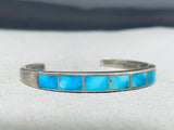 Brilliant Vintage Native American Zuni Inlay Blue Diamond Turquoise Sterling Silver Bracelet-Nativo Arts