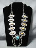 Fabulous Vintage Native American Navajo Turquoise Shell Sterling Silver Squash Blossom Necklace-Nativo Arts