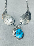 Beautiful Vintage Native American Navajo Turquoise Sterling Silver Leaf Necklace-Nativo Arts