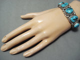 Tremendous Vintage Native American Navajo Sleeping Beauty Turquoise Sterling Silver Bracelet Old-Nativo Arts